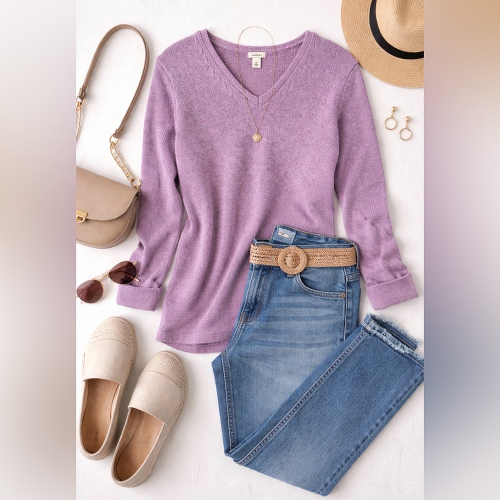 L.L. Bean Lavender light purple V‑Neck 100% cotton Knit Pullover sweater size 1X